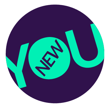 new you branding and design in a deep blue circle