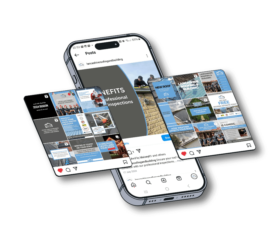 Mobile showing social media content for Lancashire Roofing and Building