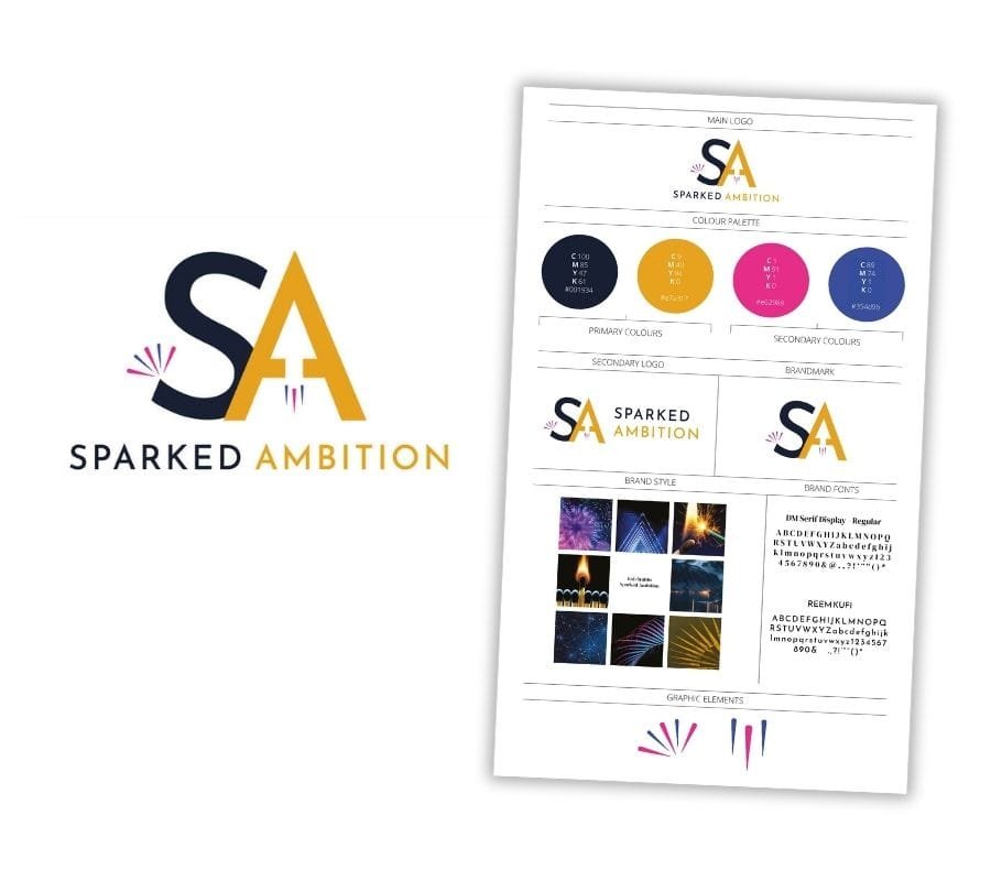 Sparked Ambition logo design and brand board